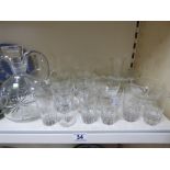 ASSORTED GLASSWARE, INCLUDING SUNDAE DISHES, TWO DECANTERS (LACKING STOPPERS), DRINKING GLASSES
