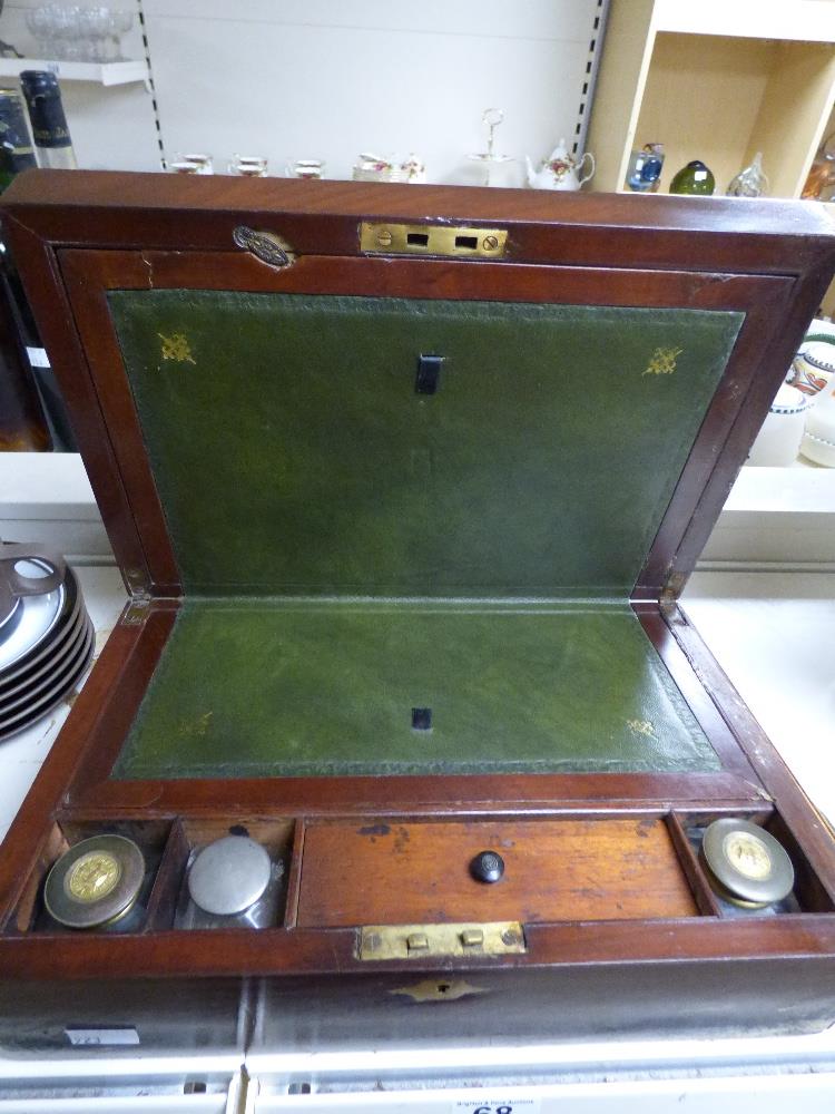 A LATE VICTORIAN WOODEN BOX, BRASS PLAQUE ON LID INSCRIBED DECEMBER 1883, TOGETHER WITH A LATER - Image 3 of 6