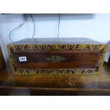 VICTORIAN WRITING SLOPE 50 CM LONG 25 CM WIDE 17.5 HIGH WITH DARK RED LEATHER SLOPE AND ONE INK WELL