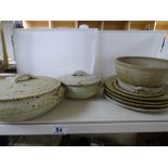 NINE PIECES OF DAVID BROWN STUDIO POTTERY STONEWARE, EACH MARKED DB TO BASE INCLUDING TUREENS AND