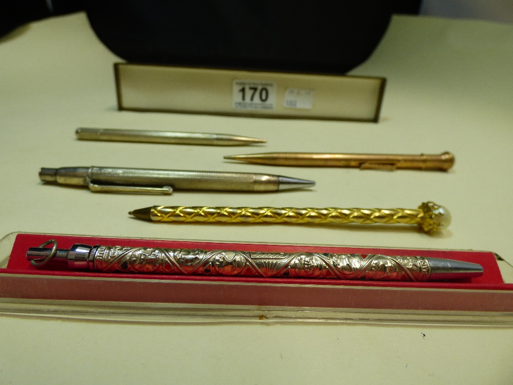 TWO HALLMARKED SILVER PENCILS WITH ENGINE TURNED DECORATION THROUGHOUT, TOGETHER WITH A ROLLED - Image 7 of 7