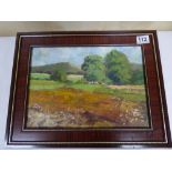 A 20TH CENTURY OIL ON CANVAS IMPRESSIONISTIC PAINTING OF A LANDSCAPE FRAMED 43CM X 32CM