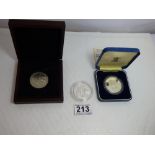 SILVER PROOF COIN FOR PRINCE CHARLES AND DIANA'S WEDDING IN 1981 TOGETHER WITH A SILVER £5 COIN WITH