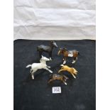 GROUP OF FIVE BESWICK FIGURES OF HORSES, VARYING COLOURS AND DESIGNS, LARGEST 14.5CM HIGH