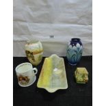 FIVE PIECES OF ROYAL DOULTON CERAMICS, INCLUDING SMALL “SAMPLER” PATTERN VASE, TWO LARGES VASES