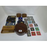 A QUALITY OF COMMEMORATIVE CROWN COINS TOGETHER WITH A PAIR OF BOXED VICTORIAN READING GLASSES,