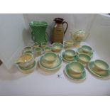 A SUSIE COOPER TEA AND COFFEE SET, COMPRISING CUPS, SAUCERS ETC, TOGETHER WITH A SYLVAC TWIN HANDLED