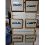 A SET OF SIX CASTROL MOTOR RACING PLATE/PRINTS, EACH DEPICTING RACING CARS, ALL FRAMED & GLAZED,