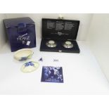 A NORWEGIAN TINN PER BOXED SET OF TWO TEA CANDLE PEWTER VOTIVES TOGETHER WITH A BOXED FRANZ IRIS