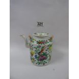 PRIVATE COLLECTION: A 19TH CENTURY CHINESE CANTON FAMILLE ROSE TEAPOT WITH COVER, HIGHLY DECORATED