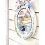 CAPO DI MONTE CERAMIC MIRROR DECORATED WITH FLOWERS AND CHERUBS 34 CMS