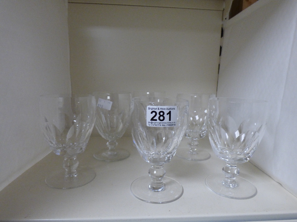 A SET OF SIX WATERFORD CRYSTAL WINE GLASSES, 13CM HIGH