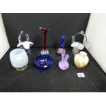 EIGHT PIECES OF ART GLASS, INCLUDING CAITHNESS POSY VASE, FOUR OTHER VASES AND MORE
