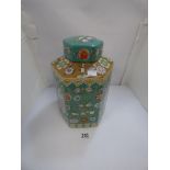 A LATE 19TH CENTURY CHINESE CERAMIC LIDDED APOTHECARY JAR OF HEXAGONAL FORM, HIGHLY DECORATED