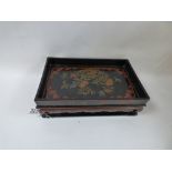 PRIVATE COLLECTION: AN EARLY 18TH CENTURY CHINESE LACQUERED STAND WITH FLORAL AND BIRD SCENES