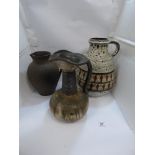 TWO STONEWARE JUGS/URNS AND A LARGE WEST GERMAN POURING VESSEL,BY JASBA 1950'S/60'S (AF)