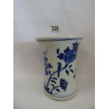 PRIVATE COLLECTION: A CHING DYNASTY BLUE AND WHITE CERAMIC BRUSH POT OF WAISTED FORM, 17.5CM HIGH