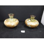 TWO ROYAL DOULTON SLATER VASES OF OVOID FORM, GILT AND ENAMEL DECORATION THROUGHOUT, MARKED TO
