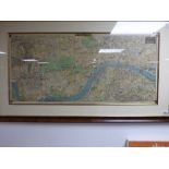 A VINTAGE FRAMED AND GLAZED PRINT OF "THE ENLARGED PICTORIAL MAP OF LONDON 1909 BY CHAS BAKER AND