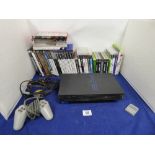 A PS2 WITH PS1 CONTROLLER AND NUMEROUS PS1, PS2 AND PS3 GAMES