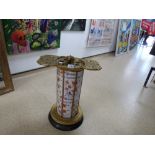 AN ORIENTAL PORCELAIN AND GILT WOOD UMBRELLA/STICK STAND, LEATHER LINING TO INSIDE, 66CM HIGH (