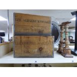 TWO WOODEN FRENCH PRODUCE BOXES, THE SIDES READING “LES VERGERS MANCEAUX SAINT-CORNEILLE”, 49.5CM BY