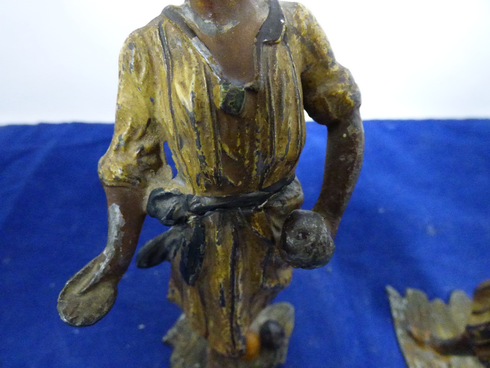 A PAIR OF 19TH CENTURY PAINTED SPELTER FIGURES, 16CM HIGH (ONE AF) - Image 3 of 4