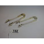 TWO PAIRS OF 19TH CENTURY SILVER TONGS, ONE PAIR BEING LONDON 1804 PROBABLY BY RICHARD CROSSLEY, THE