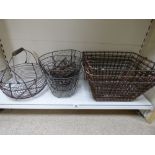FRENCH METAL WARE INCLUDING WIRE MESH BASKETS, EGG BASKET AND MEAT HOOKS