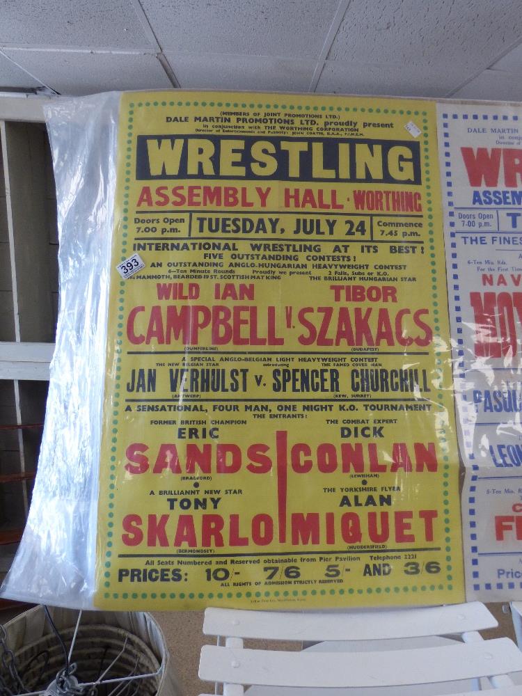 TWO LOCAL BRIGHTON / WORTHING VINTAGE WRESTLING POSTERS 1950s/1960s, 75CM BY 50CM - Image 2 of 3