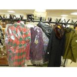 GROUP OF VINTAGE CLOTHING, INCLUDING A FULL LENGTH BUTTON DOWN WOOL DRESS AND ROBE BY COPPICE, FUR