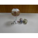 THREE LIMOGES PORCELAIN ITEMS, ALL WITH HAND PAINTED DECORATION, INCLUDING A SMALL THREE BOTTLE