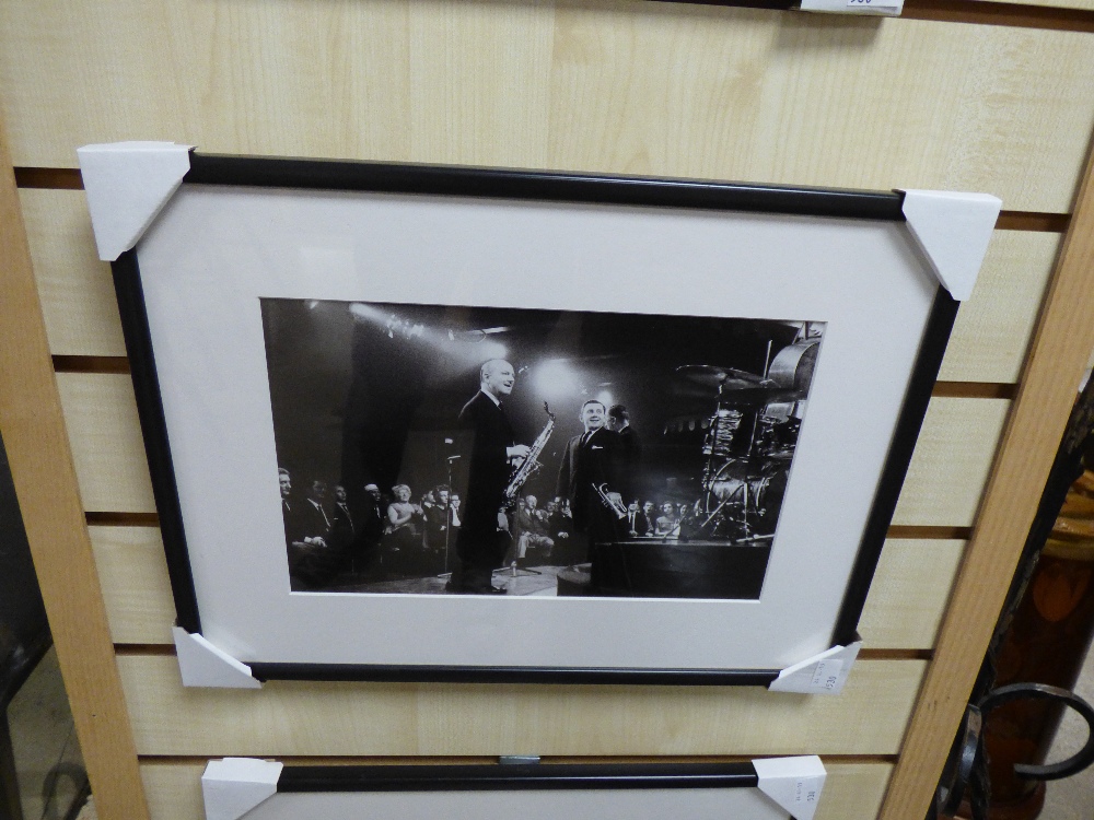 FOUR FRAMED AND GLAZED BLACK AND WHITE PHOTOGRAPHS OF JAZZ MUSICIANS - Image 4 of 5