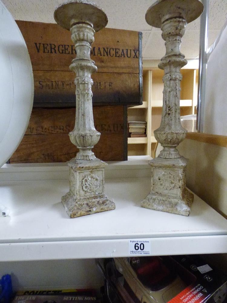 A PAIR OF HEAVY CAST METAL CANDLESTICKS, 45CM HIGH - Image 2 of 2