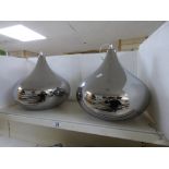 TWO CHROME FINISH GLASS HANGING LIGHTS, 34CM HIGH