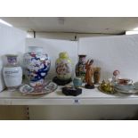 COLLECTION OF ASSORTED ORIENTAL CERAMICS INCLUDING VASES AND DISHES, LARGEST 26CM HIGH