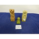 THREE 20TH CENTURY CHINESE STONE FIGURES WITH NAME STAMPS/SEALS TO BASES, LARGEST 12CM HIGH