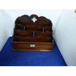 A MAHOGANY STATIONERY/LETTER STORAGE RACK, 41CM WIDE 29.5CM HIGH