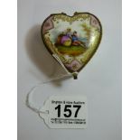 A MEISSEN PORCELAIN HEART SHAPED LIDDED TRINKET BOX WITH GILT INTERIOR, CROSSED SWORD MARK TO