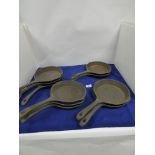 TEN CAST IRON SKILLET PANS, 36CM LONG