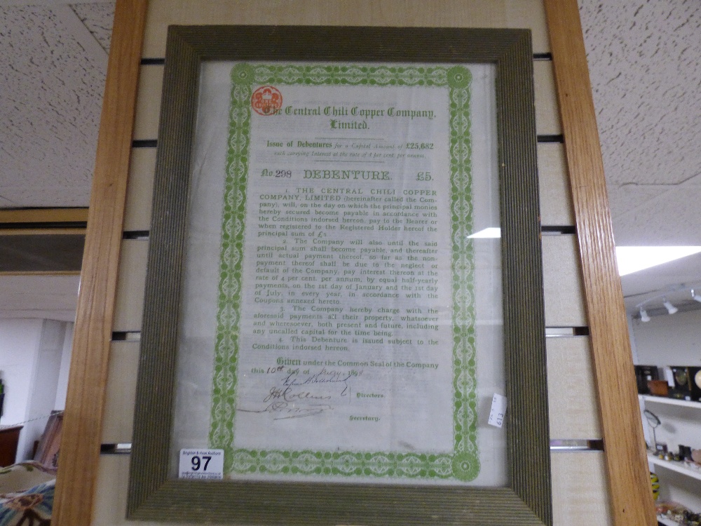 FRAMED DEBENTURE DATED 1898 - Image 2 of 2