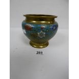 A CHINESE BRONZE & CHAMPLEVE ENAMEL JARDINERE, 17.5CM DIAMETER BY 15CM HIGH