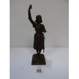 A BRONZE FIGURE OF JOAN OF ARC, SIGNED TO BASE J.B GERMAIN, 32.5CM HIGH