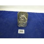 A SILVER MOUNTED PLAQUE DEPICTING MOTHER MARY WITH CHILD, MOUNTED ON WOODEN BACK