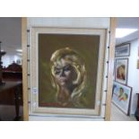 A FRAMED BETTY RAPHAEL OIL ON CANVAS "PORTRAIT OF A BLONDE WOMAN", SIGNED TO THE LOWER LEFT IN AN