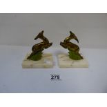 A PAIR OF FRENCH ART DECO MODELS OF DEAR RAISED ON MARBLE BASE, 13CM HIGH