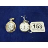 A SILVER CASED FOB WATCH WITH 15 JEWEL MOVEMENT, THE ENAMEL DIAL WITH ROMAN NUMERALS DENOTING