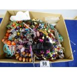 LARGE QUANTITY OF ASSORTED COSTUME JEWELLERY INCLUDING NECKLACES, TWO SILVER BROOCHES AND MUCH, MUCH