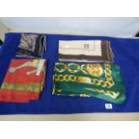 COLLECTION OF VINTAGE SILK DESIGNER HEAD SCARVES,INCLUDING HERMES “DIANE” PATTERN AND OTHERS IN