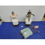 TWO VINTAGE INDIAN PAPIER MACHE FIGURES OF DANCING GIRLS WITH ARTICULATED PARTS, TOGETHER WITH A